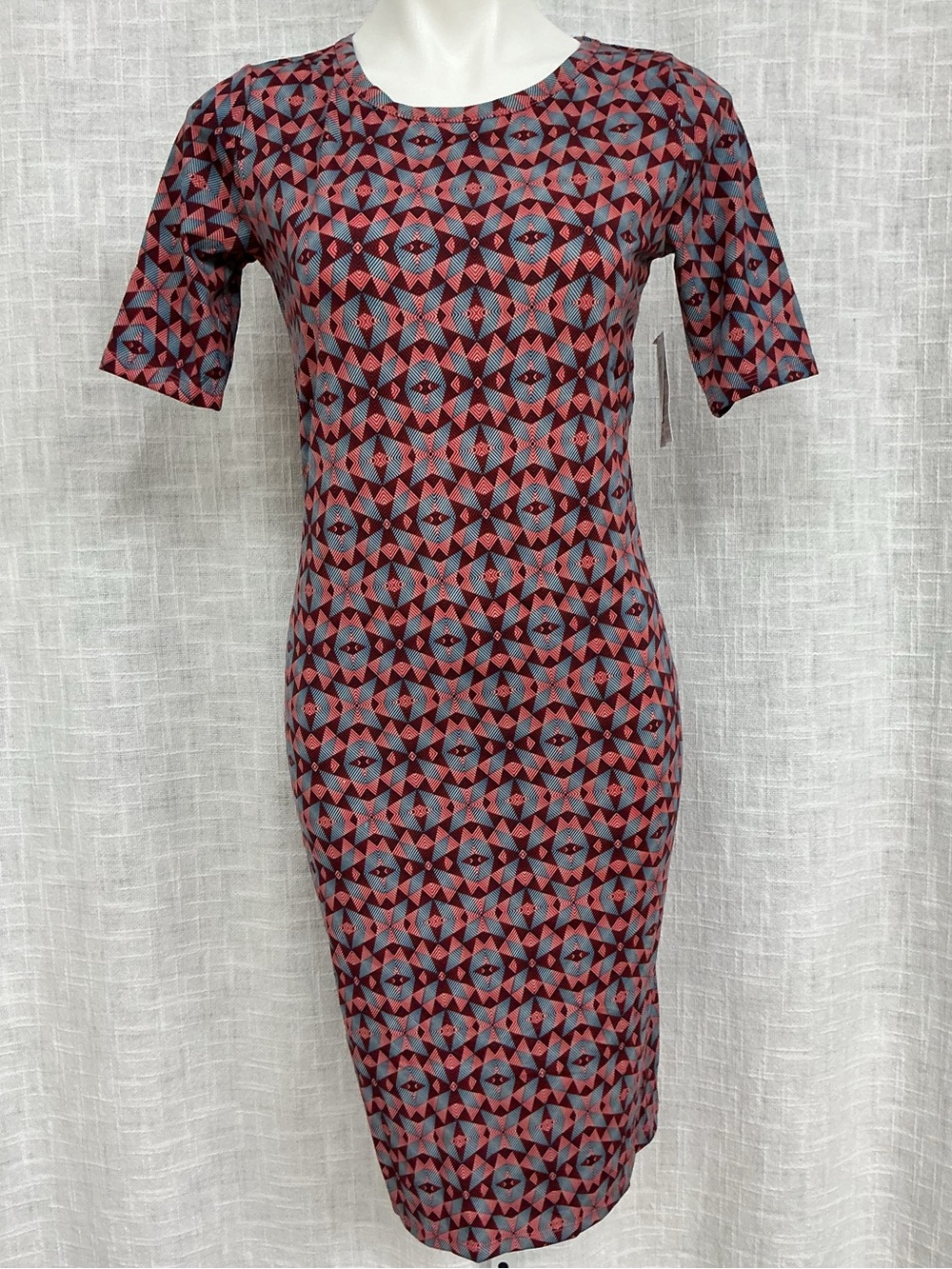 LuLaRoe Pink, Wine and Teal Geometric Midi Dress Small